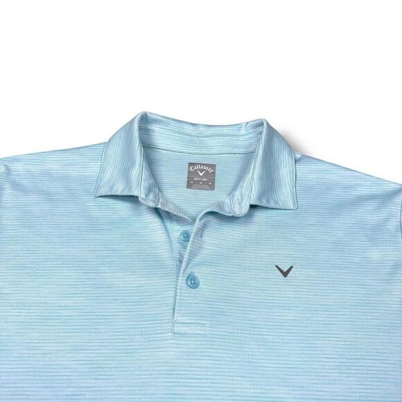 Callaway Polo Shirt Mens Medium Heather Micro Stripes Light Blue Golf Soft Polo - Picture 6 of 9